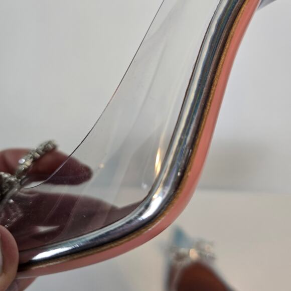 Amina Muaddi Rosie Glass Pump PVC Transparent 95MM Rhinestone Bow 38 SEE - Picture 14 of 16